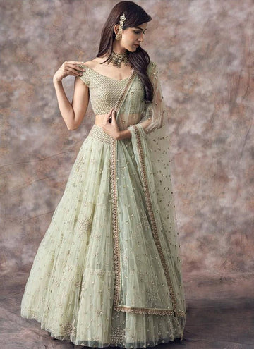Party Wear Special Soft Net Pista Green Semi Stitched Lehenga Choli